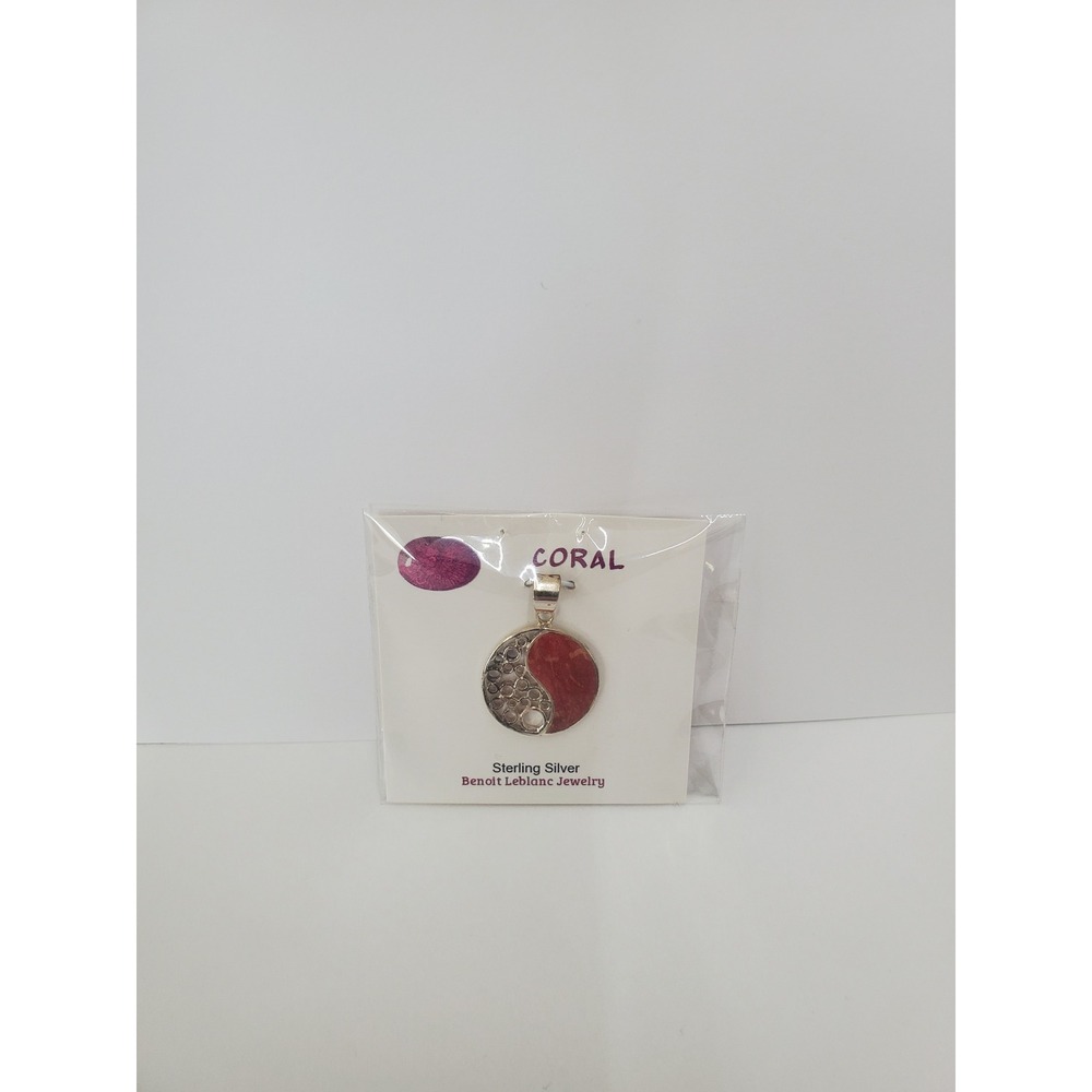 Benoit Leblanc Sterling Silver Red Coral Yin Yang Pendant Necklace Charm